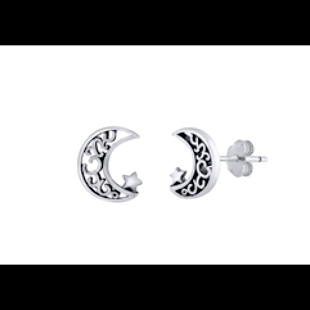 925 Sterling Silver Moon & Star Earrings